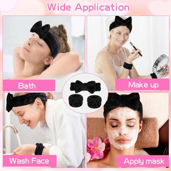 WSYUB Makeup Black Spa Headband Fluffy Bow Tie Headband Microfiber Face - Picture 5 of 6